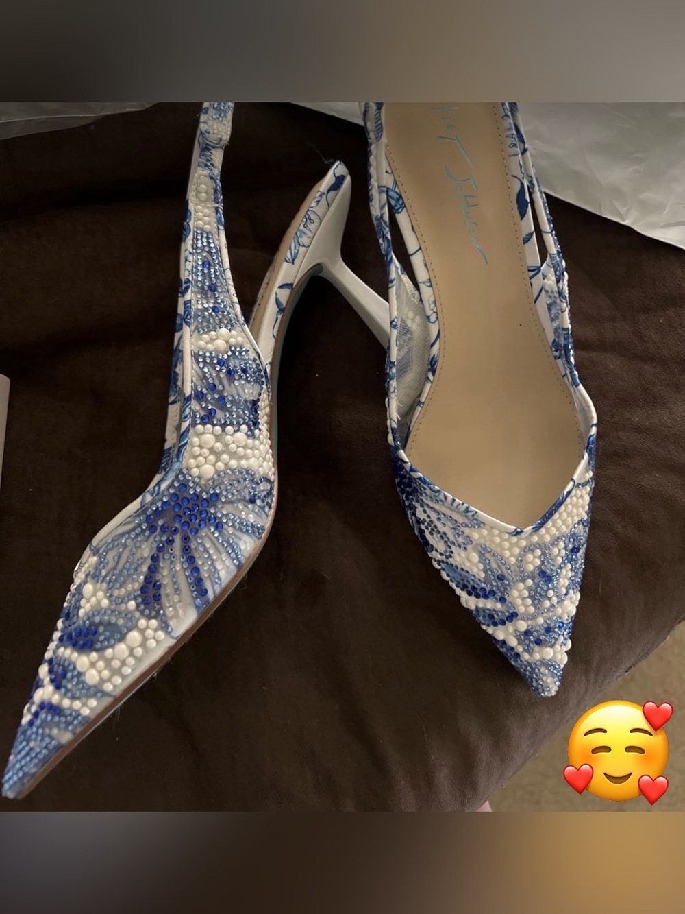 Betsey Johnson Blue & White Beaded Pointed Toe Slingback - Picture 8 of 8